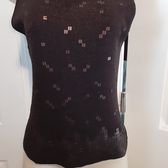 Vintage Joseph A brown Metallic shimmer beaded sleeveless silk top - Picture 5 of 12